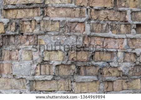 The texture of the old crumbling brick wall.