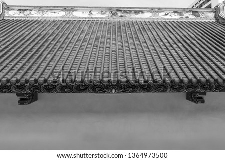 The roof of the Chinese shrine black and white