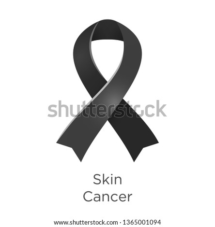 Skin Cancer awareness month in May. Black color ribbon Cancer Awareness Products. Vector illustration. White isolated.