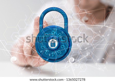 secure lock - padlock holding in hand access concept 3d