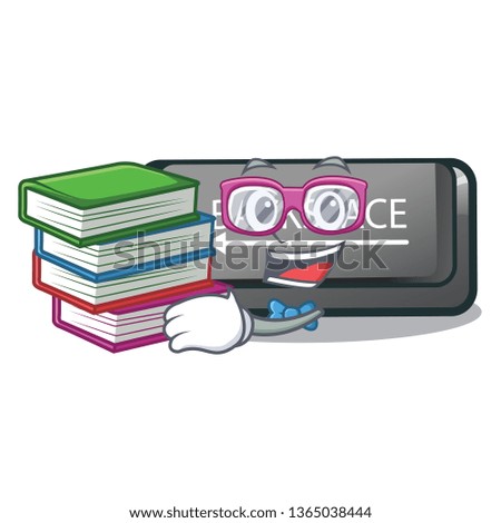 Student with book backspace button on a computer character