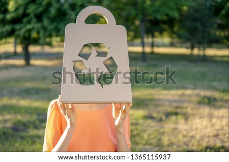 Recycle icon on a paper bag, recycling garbage symbol environment, no waste, less waste lifestyle