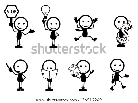 stick figure people with different sign and pose