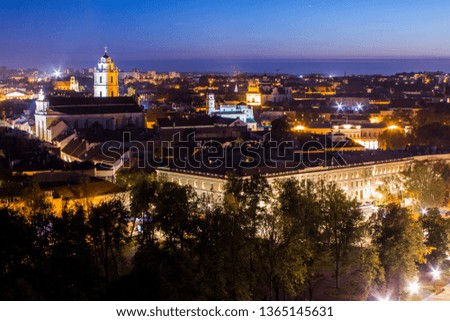 View of Vilnius from the high point at night. Lithuania