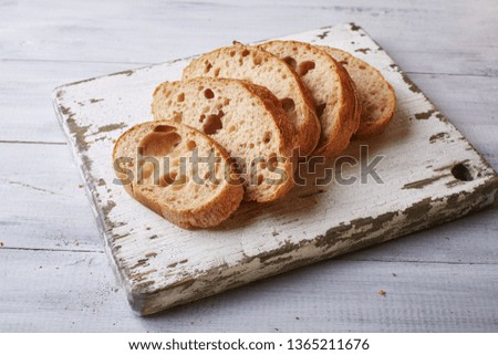 ciabatta bread on white background wood texture