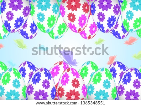 Bright colored Easter eggs on a light background. Spring holiday. Vector illustration for your design.