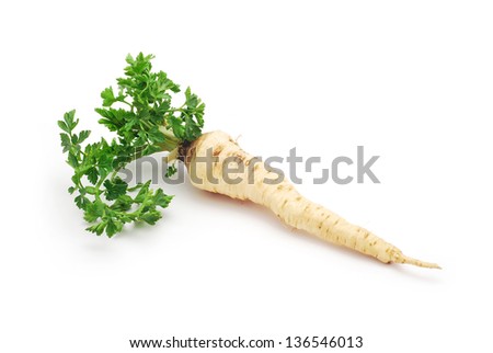 parsley root on white background Royalty-Free Stock Photo #136546013