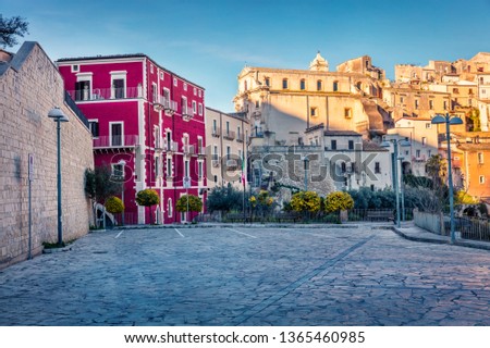 Beautiful spring cityscape of Ragusa town. Splendid morning scene of Sicily, Italy, Europe. Traveling concept background.