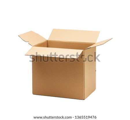 moving carton in front of white background 