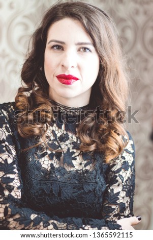 woman with red lips gothic style