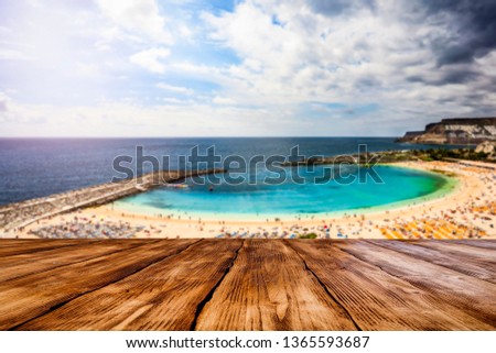 table background of free space and summer beach background with sea 