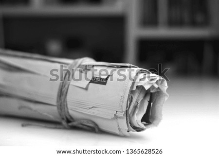 Newspapers folded and stacked concept for global communications. Newspaper, journalist, backgrounds. Newspapers and documents. Daily paper with news. Pages with text, articles.