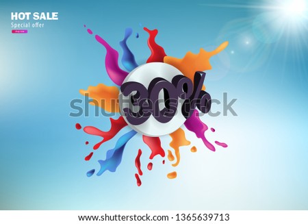 Vector banner splashes of colored liquid and the inscription a 30% discount