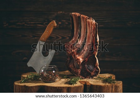 Dry Aged Raw Rib of Beef. Beef steak Royalty-Free Stock Photo #1365643403