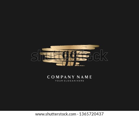 GG initial handwriting logo with brush gold color template vector