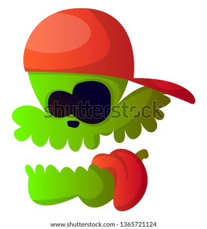 Green cartoon skull with red hat vector illustration on white background