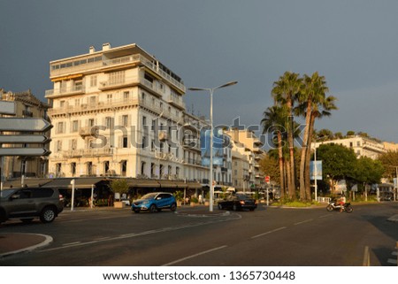 View on colorful streets of Cannes in France outdoors before the rain.