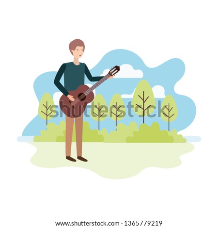 man with guitar in landscape avatar character