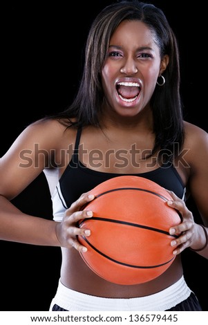 Young sporty black woman expression emotions with yelling
