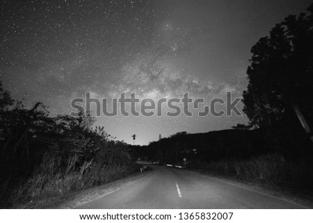 Stars and galaxy outer space sky night universe. Black and white photo