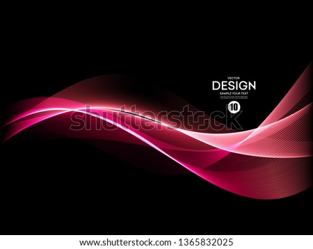 Vector Abstract shiny color pink wave design element on dark background. Science or technology design