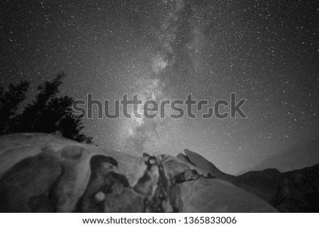 Stars and galaxy outer space sky night universe. Black and white photo