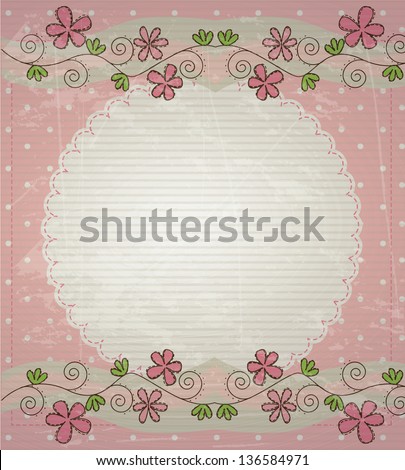 Blank card with pink flower vector illustration