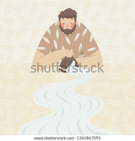 Bearded man meditating over tea