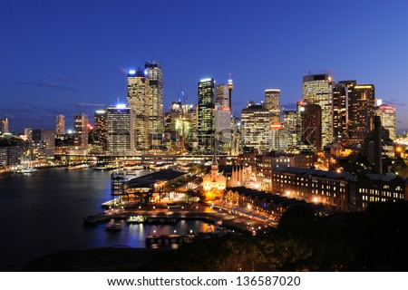 Downtown Sydney, Australia at night