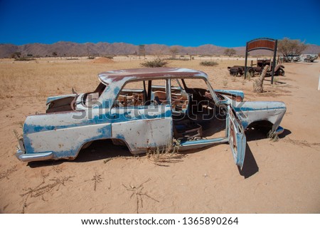 old cars in solitaire country in the middle of namibia africa