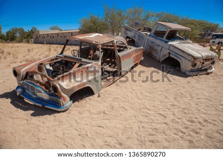 old cars in solitaire country in the middle of namibia africa
