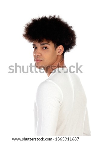 Teenager boy with afro hairstyle isolated on a white background