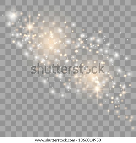 White sparks and golden stars. Glitter special light effect. White star dust trail sparkling particles isolated on transparent background. Vector illustration EPS10.