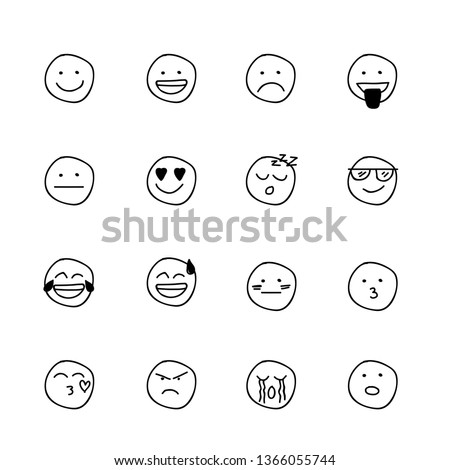 set emoticon or emoji doodle vector element