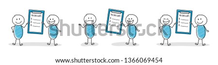Group of funny hand drawn stickmen with empty to do list. Vector