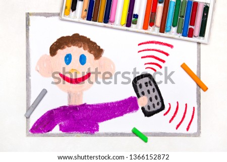 Colorful drawing: Colorful drawing: smiling boy holds a ringing phone