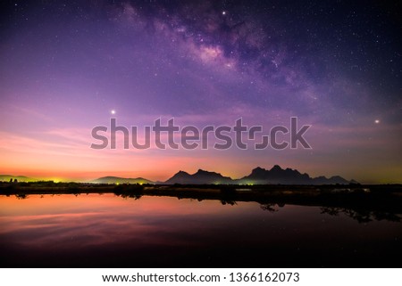Milky way before sunrise time at lake view
