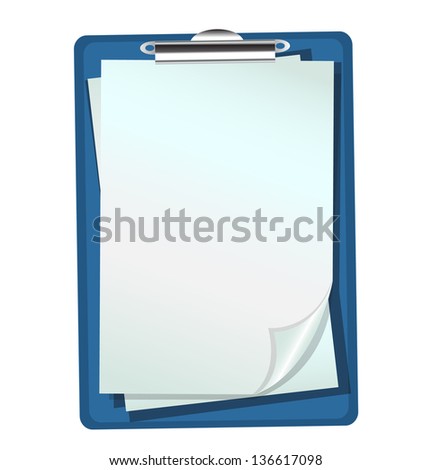 blue folder with clip and paper sheets