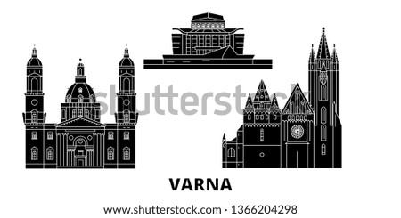 Bulgaria, Varna flat travel skyline set. Bulgaria, Varna black city vector illustration, symbol, travel sights, landmarks.