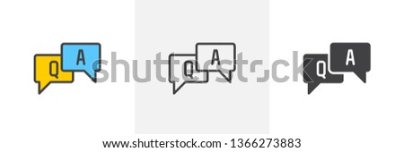 FAQ, questions and answers icon. Line, glyph and filled outline colorful version, Q and A speech outline and filled vector sign. Symbol, logo illustration. Different style icons set. Vector graphics Royalty-Free Stock Photo #1366273883