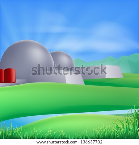 Illustration of a nuclear power plant generating power and electricity