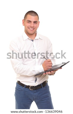 business man with a folder and papers in his hands