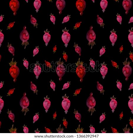 Seamless Watercolor Botanical Pattern with Briar Branches in Asian Style. Floral Winter, Autumn Background. Fabrics Design for Kimono. Chinese, Japanese. Wallpaper, Paper, Textile, Print with Berries.