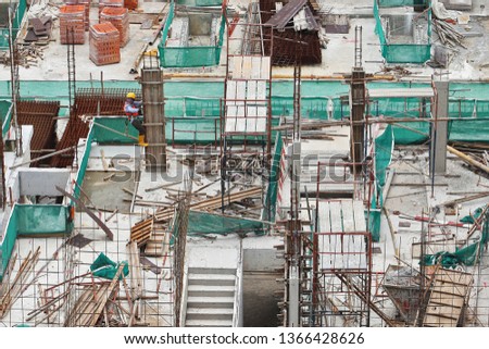 Aerial view of construction worker in construction site.