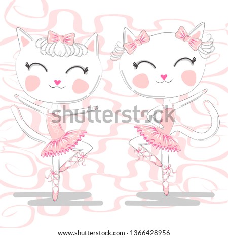 A pair of cute white ballerina cats in pink ballet tutu and pointe