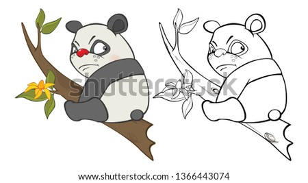  Illustration of a Cute Cartoon Character Panda for you Design and Computer Game. Coloring Book Outline Set 