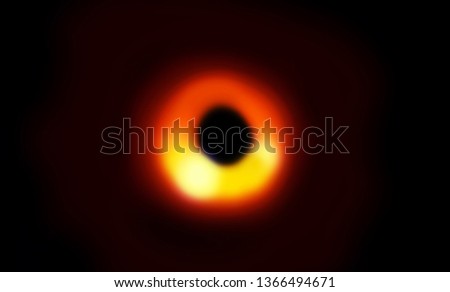 simulatin of a big black hole in the dark space without light in the middle  Royalty-Free Stock Photo #1366494671