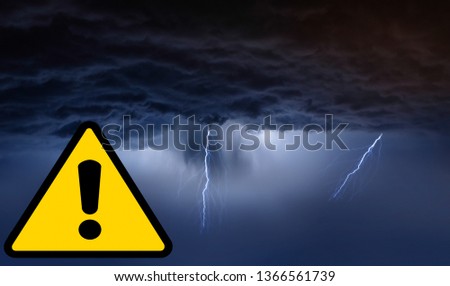 Severe meteo alert image with space to write in, grey clouds and some lighting bolt