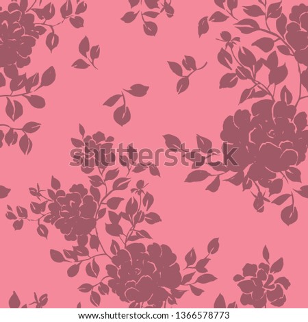 Vector seamless floral pattern. Silhouettes of large blossom roses with foliage. Flat opulent botanical ornament in vintage style. Fashion design for fabric, textile,  background, wrapper, wallpaper