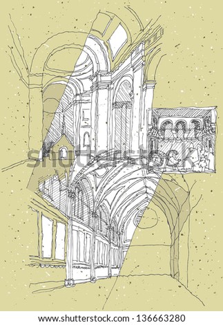 Sketching Historical Architecture in Italy: Assisi. (for vector see image 115366354)
